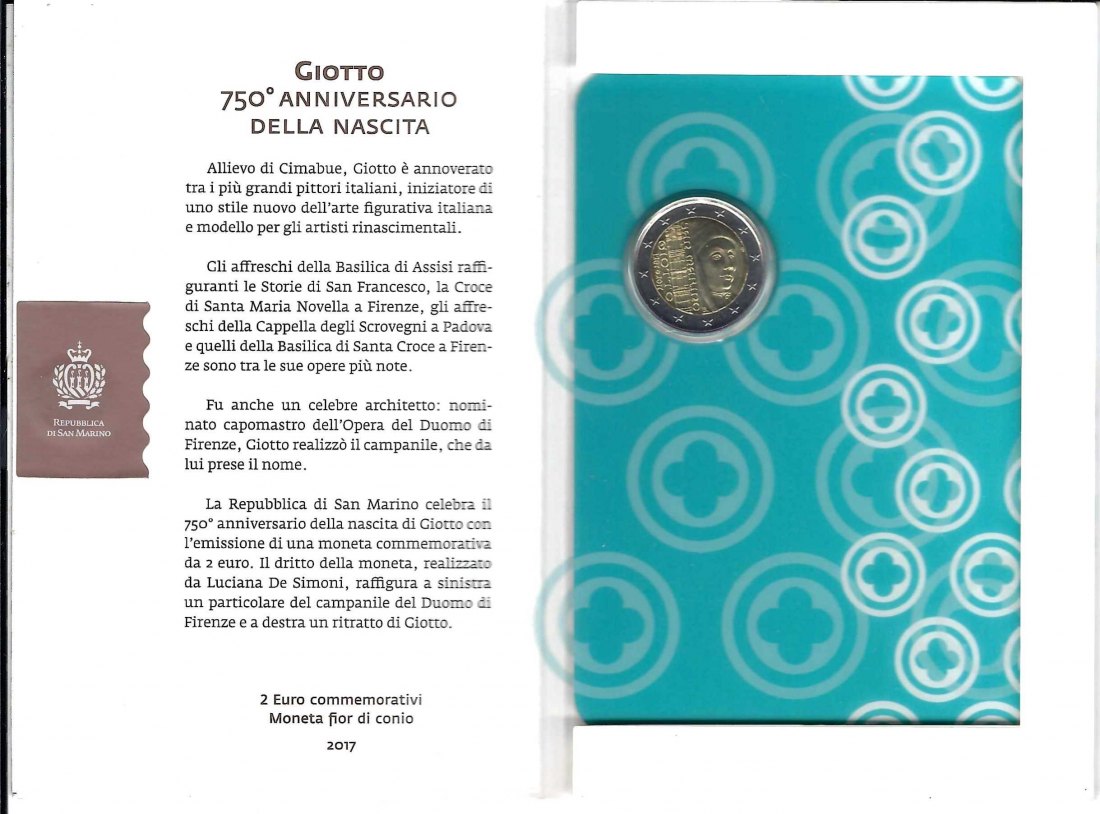  San Marino 2 Euro Gedenkmünze Giotto 2017 Frank Maurer Koblenz AL410   