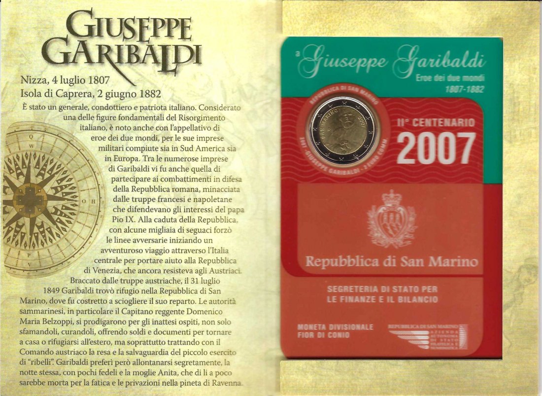  San Marino 2 Euro Gedenkmünze Giuseppe Garibaldi 2007 Frank Maurer Koblenz AB331   