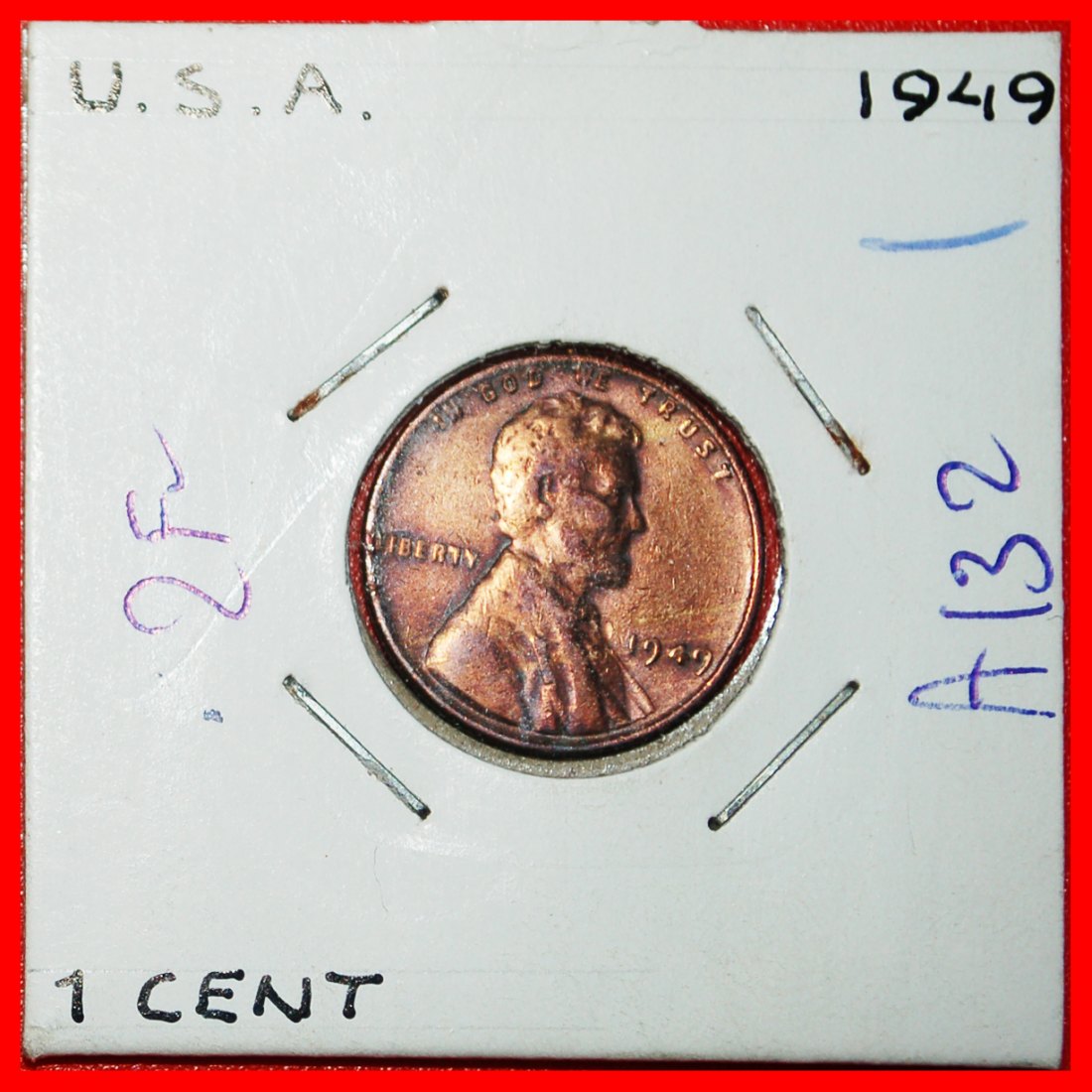  * WHEAT PENNY (1909-1958): USA ★ 1 CENT 1949! LINCOLN (1809-1865)! IN HOLDER★LOW START ★ NO RESERVE!   