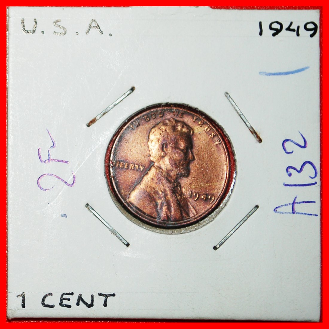 * WHEAT PENNY (1909-1958): USA ★ 1 CENT 1949! LINCOLN (1809-1865)! IN HOLDER★LOW START ★ NO RESERVE!