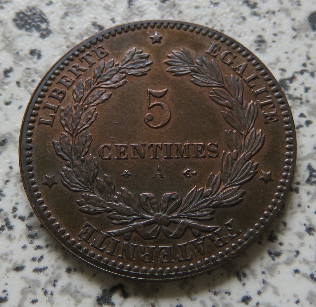  Frankreich 5 Centimes 1876 A, Erhaltung   