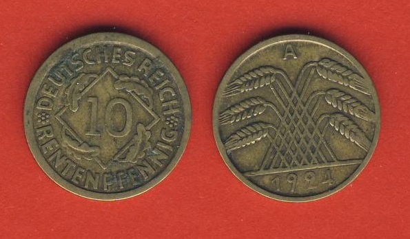  Weimarer Republik 10 Rentenpfennig 1924 A   
