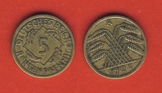  Weimarer Republik 5 Rentenpfennig 1924 A   