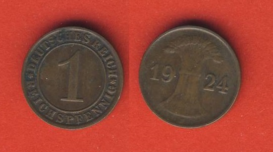  Weimarer Republik 1 Reichspfennig 1924 J   