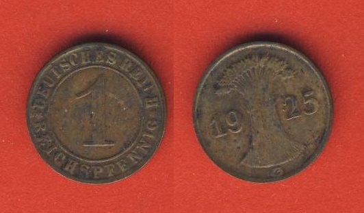  Weimarer Republik 1 Reichspfennig 1925 G   