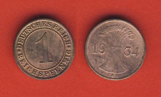  Weimarer Republik 1 Reichspfennig 1934 A   