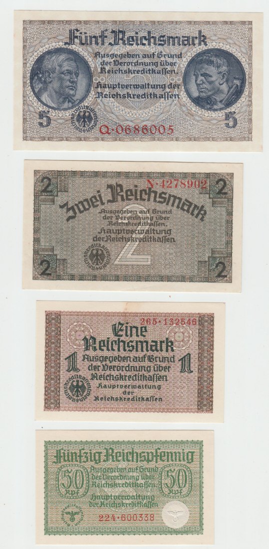Lot Ro. 550a bis 553a, Besatzungsausgaben 2 Weltkrieg, Reichskreditkassenscheine,kassenfrisch