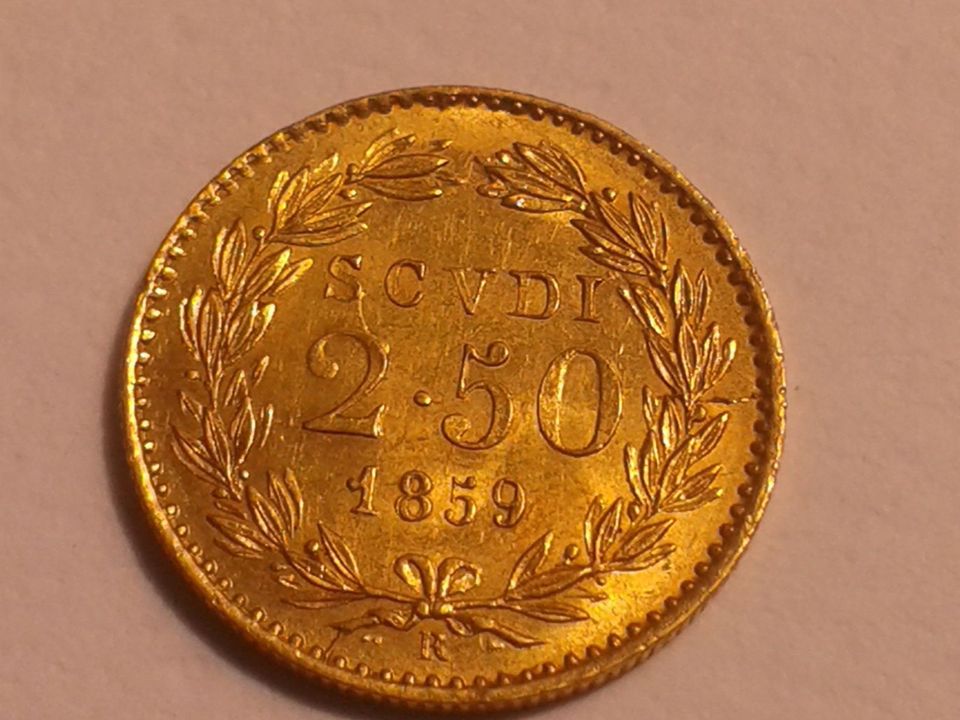  Original 2,5 Scudi 1859 Vatikan Papst Pius IX. Rom AN XIII ca. 4,33g Gold vz-st   