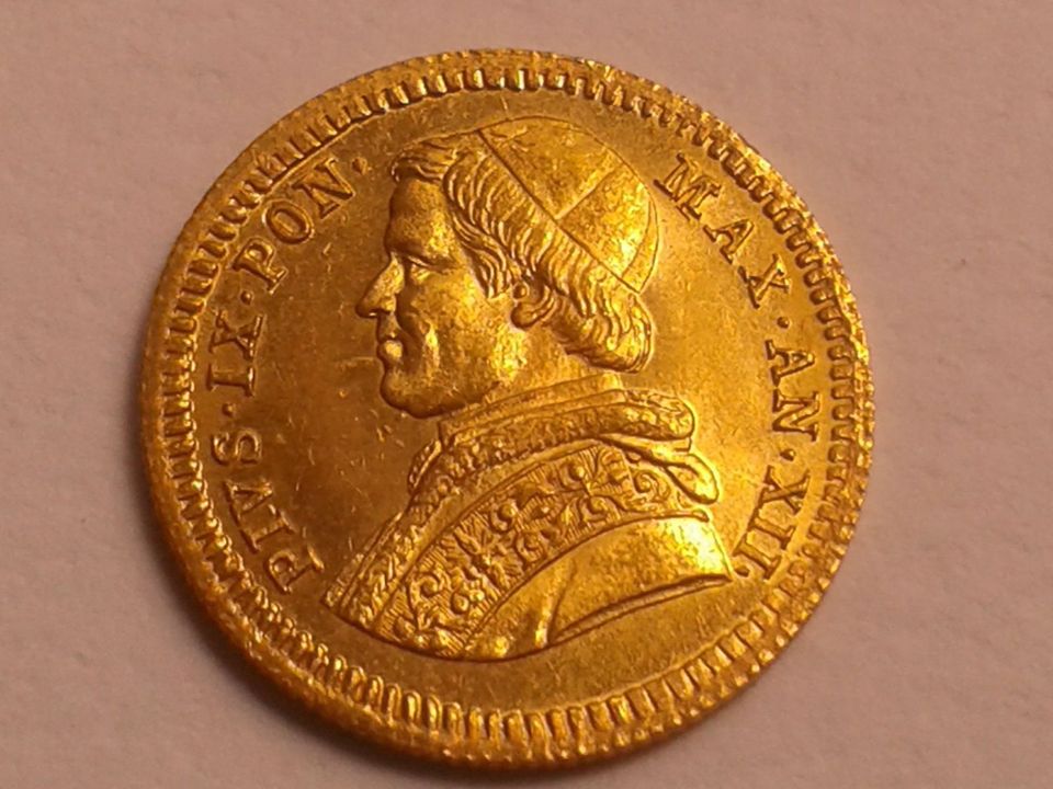 Original 2,5 Scudi 1857 Vatikan Papst Pius IX. Rom AN XII ca. 4,33g Gold vz-st