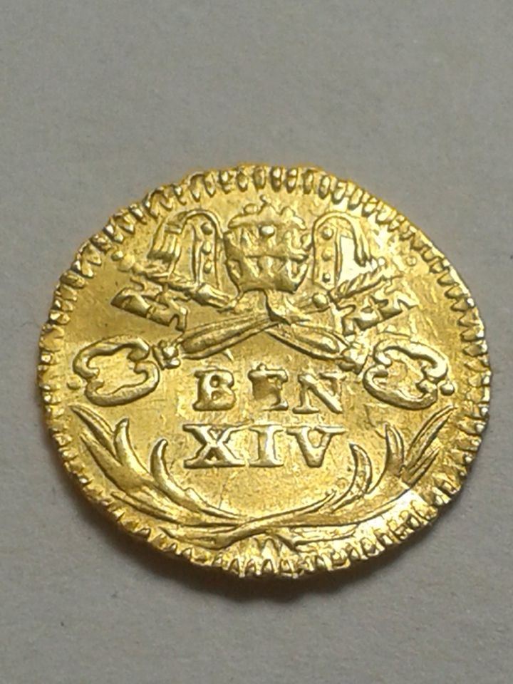  Original 1/2 Scudi Vatikan Papst Benedikt XIV. ca. 0,9g Gold mezzo scudo papal states   