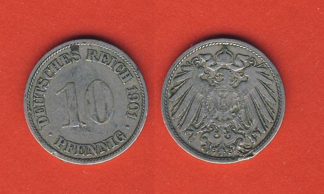  Kaiserreich 10 Pfennig 1901 F   