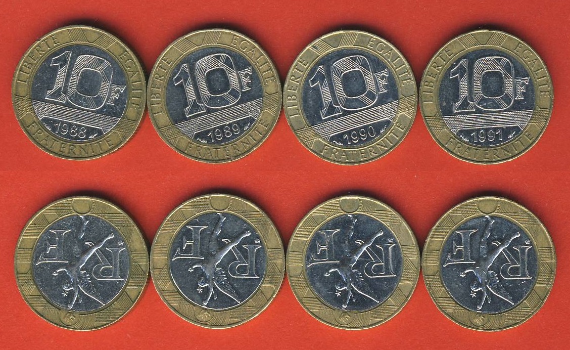  Frankreich 10 Francs 1988.1989,1990 + 1991   