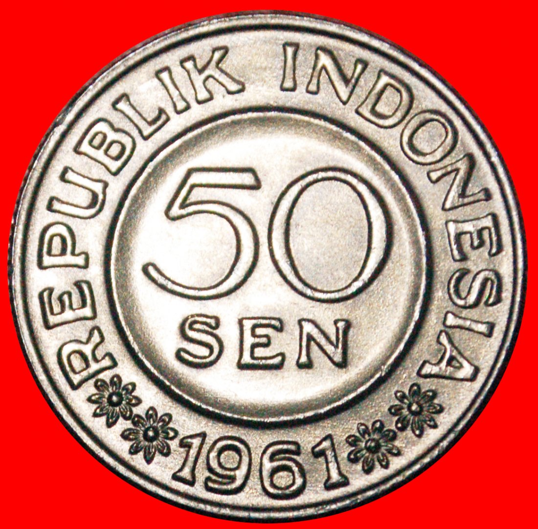  * SOLAR ECLIPSE (1959-1961): INDONESIA ★ 50 SENS 1961 UNC MINT LUSTRE!★LOW START! ★ NO RESERVE!   
