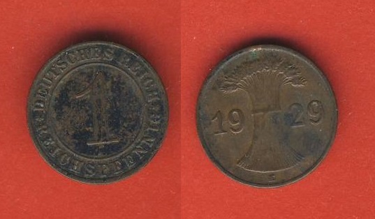  Weimarer Republik 1 Reichspfennig 1929 E   