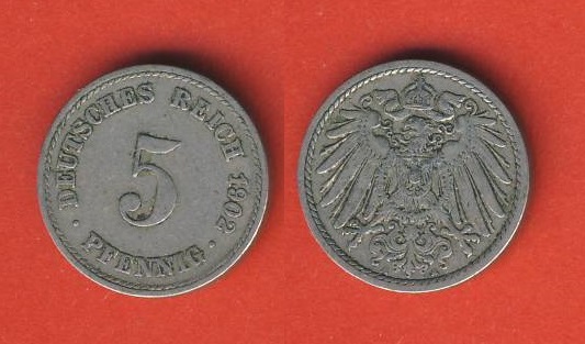  Kaiserreich 5 Pfennig 1902 A   