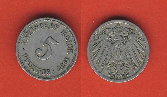  Kaiserreich 5 Pfennig 1907 A   