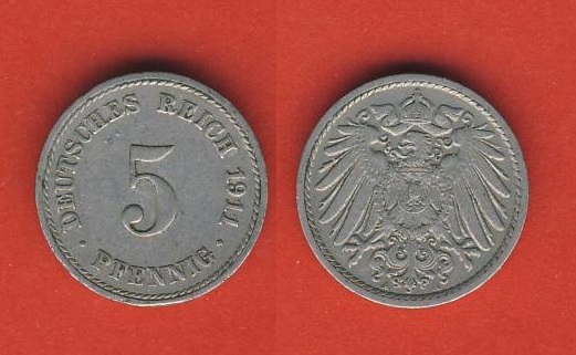  Kaiserreich 5 Pfennig 1911 A   