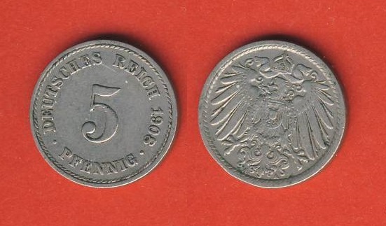  Kaiserreich 5 Pfennig 1908 A   