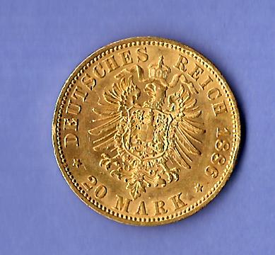  20 Mark Preussen Wilhelm I 1886 A vz Golden Gate Münzenankauf Koblenz Frank Maurer X288   