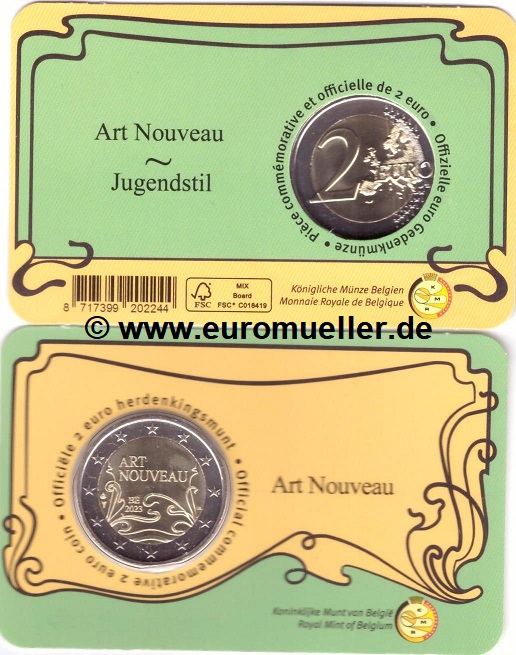 Belgien 2 Euro Gedenkmünze 2023...Art Nouveau...franz. Coincard   