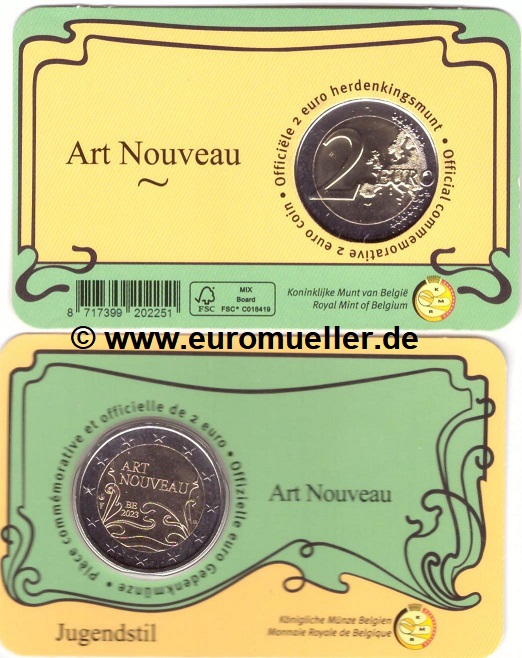 Belgien 2 Euro Gedenkmünze 2023...Art Nouveau...nied. Coincard   