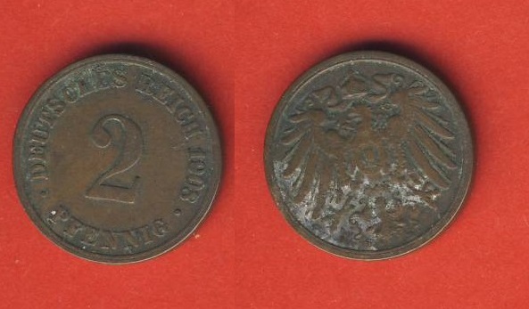  Kaiserreich 2 Pfennig 1908 D   