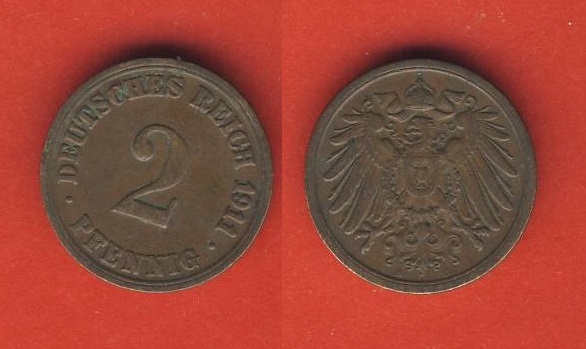  Kaiserreich 2 Pfennig 1911 A   