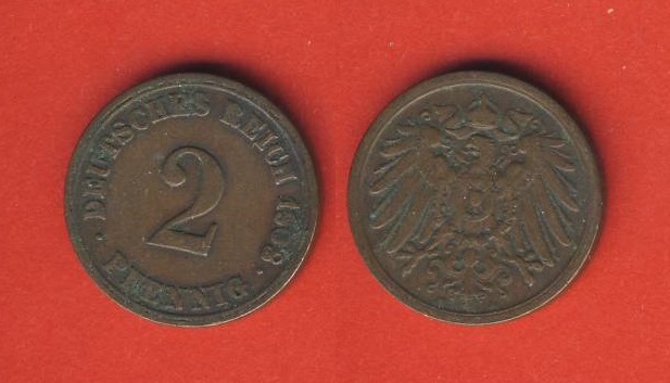  Kaiserreich 2 Pfennig 1908 A   