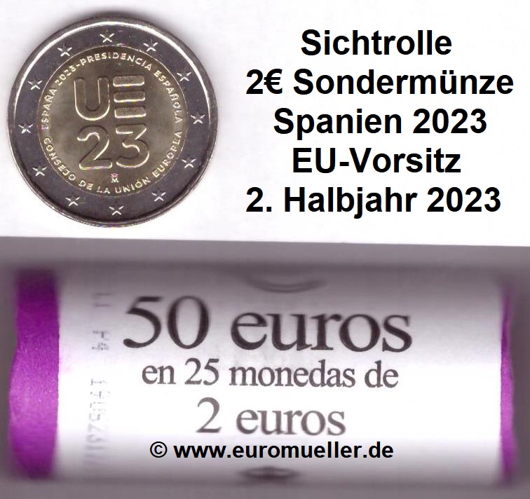 Spanien Rolle 2 Euro Gedenkmünze 2023...EU-Vorsitz   