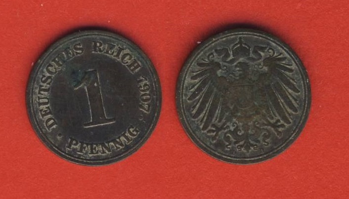  Kaiserreich 1 Pfennig 1907 D   