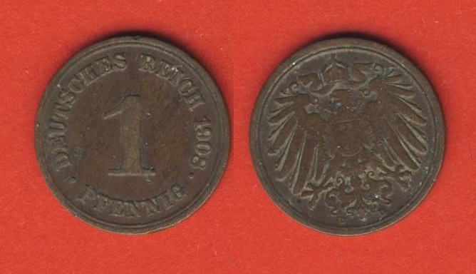  Kaiserreich 1 Pfennig 1908 D   