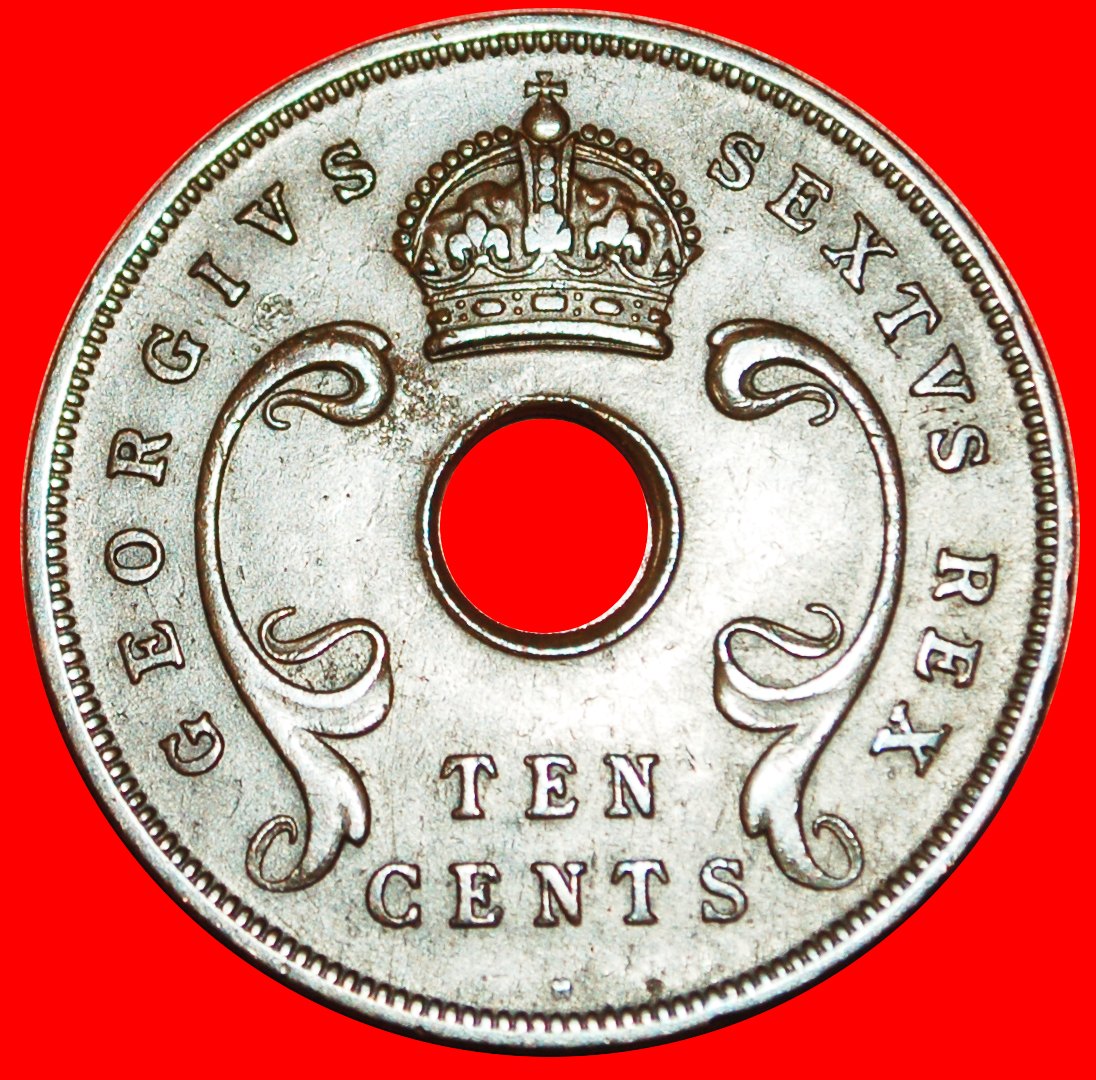  · GROSSBRITANNIEN: OSTAFRIKA ★ 10 CENTS 1952H UNGEWÖHNLICH! Georg VI. (1937-1952) OHNE VORBEHALT!   