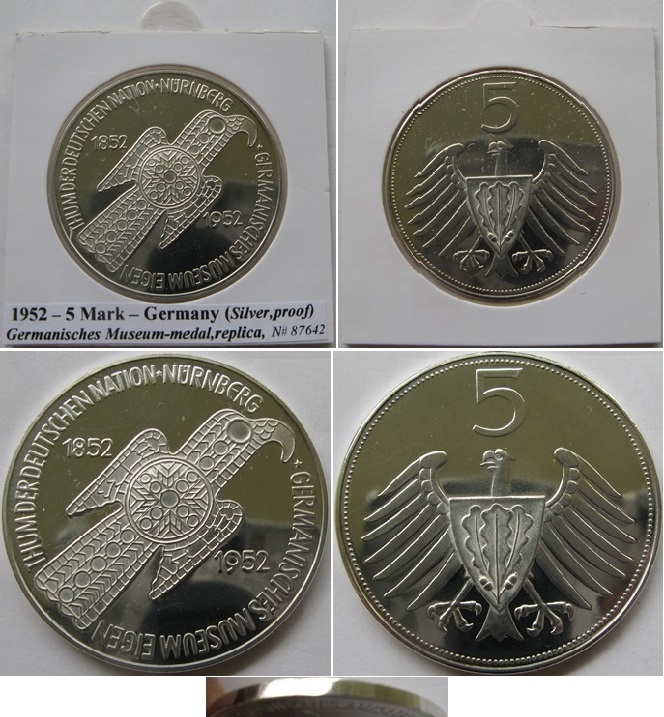  1952, Deutschland, Medaillen-Prägung:5 Mark-Germanisches Nationalmuseum Nürnberg,PP   