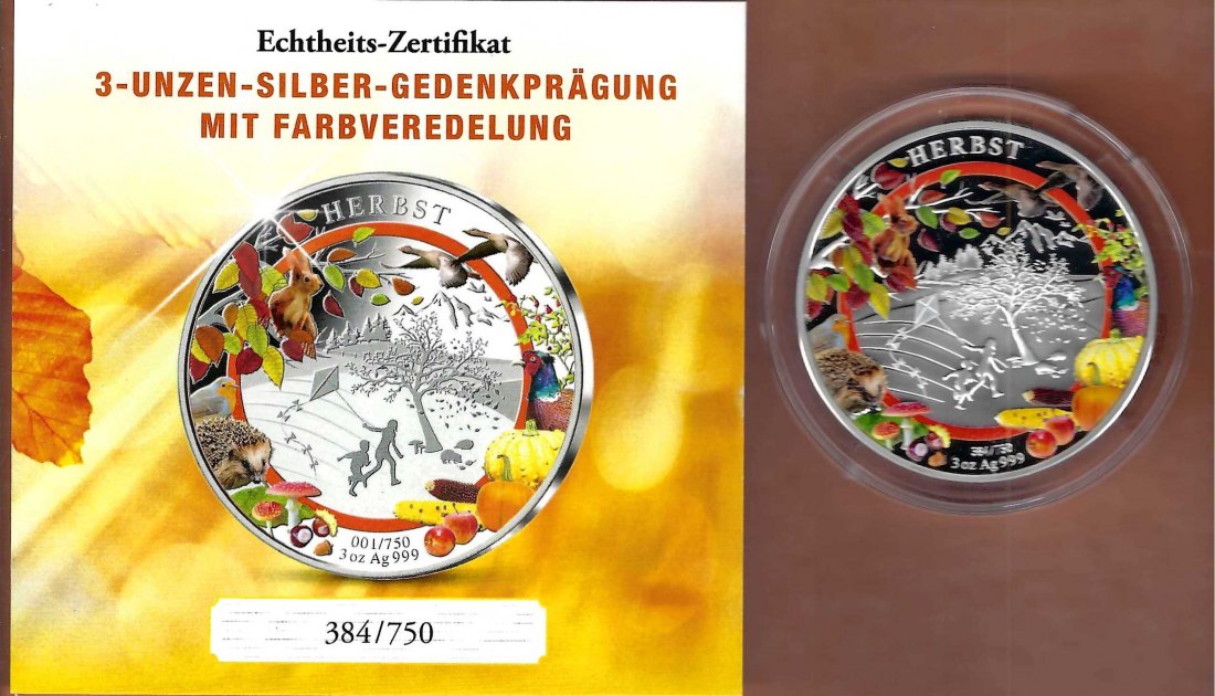  Deutschland Medaille Herbst 3oz Silber selten PP GoldenGate Münzenankauf Koblenz Frank Maurer X424   