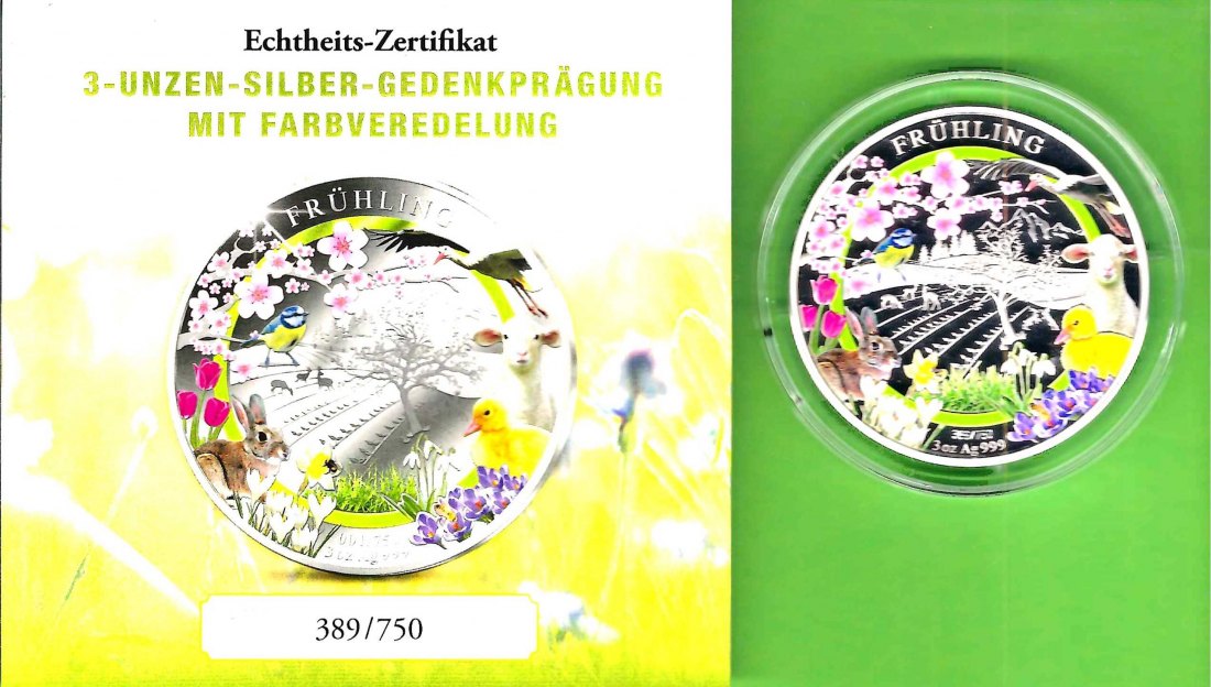  Deutschland Medaille Frühling 3oz Silber selten PP GoldenGate Münzenankauf Koblenz Frank Maurer X426   