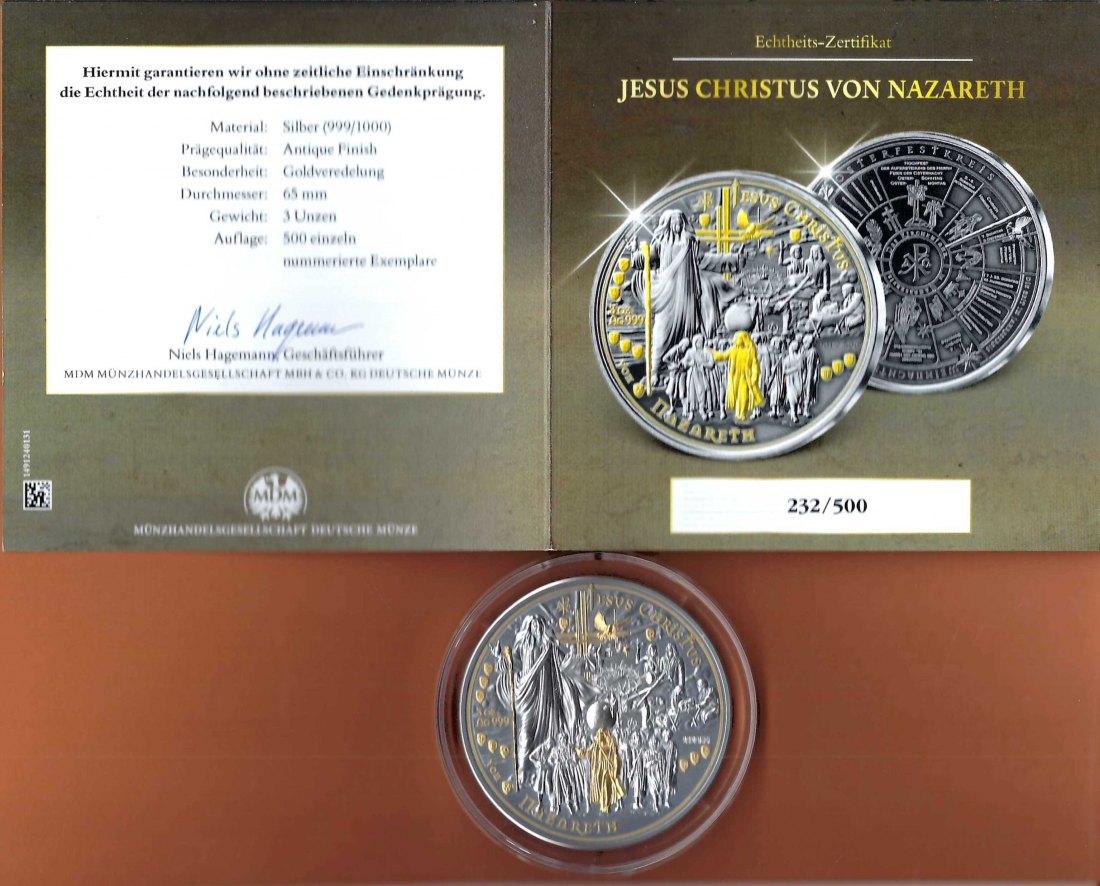  Medaille Jesus Christus 3oz Silber selten PP Golden Gate Münzenankauf Koblenz Frank Maurer X428   