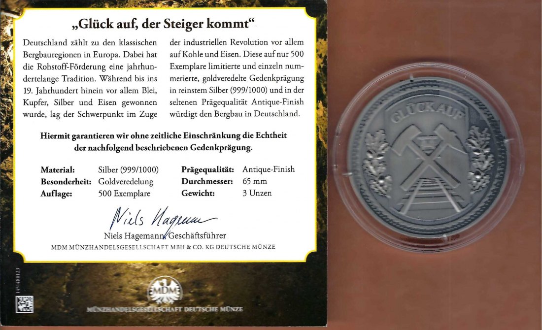  Medaille Bergbau 3oz Silber selten PP Golden Gate Münzenankauf Koblenz Frank Maurer X431   