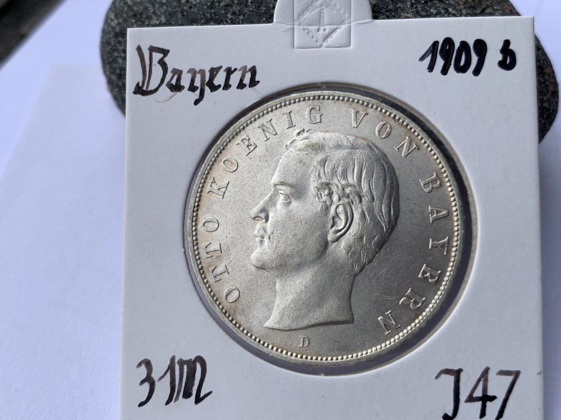 Bayern 3 Mark 1909D J 47 in sehr guter Erhaltung bfr./stg.
