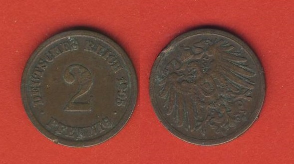  Kaiserreich 2 Pfennig 1905 F   