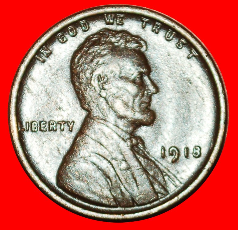  * WEIZEN PENNY (1909-1958): USA ★ 1 CENT 1918! LINCOLN (1809-1865)★OHNE VORBEHALT!   