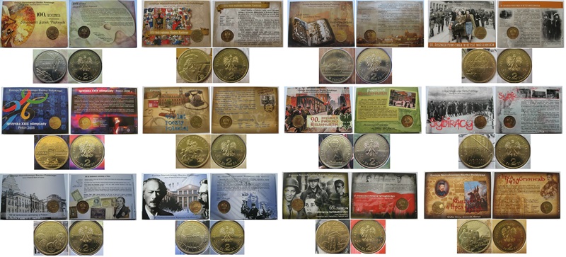  2004–2010, Polen, Satz mit 12 Blister mit 2 Zloty-Gedenkmünzen   