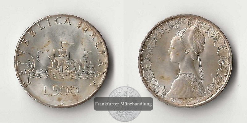  Italien 500 Lire Flotte des Kolumbus  FM-Frankfurt  Feinsilber: 9,18g   