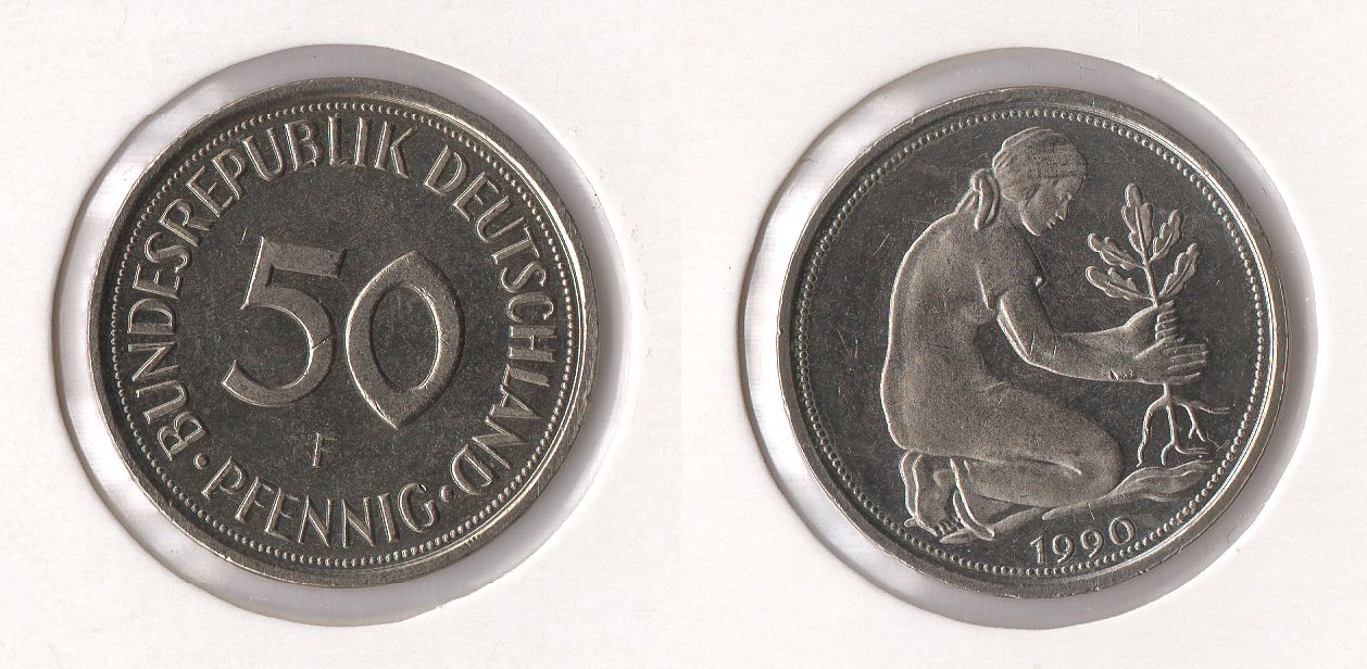  BRD 50 Pfennig 1990 -F- Vorzüglich   