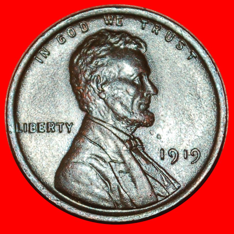  * WEIZEN PENNY (1909-1958): USA ★ 1 CENT 1919! LINCOLN (1809-1865) ★OHNE VORBEHALT!   