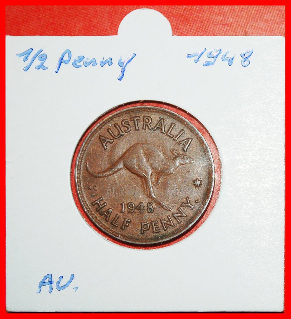  * KANGAROO (1939-1948):AUSTRALIA★1/2 PENNY. 1948! GEORGE VI 1937-1952★HOLDER★LOW START ★ NO RESERVE!   