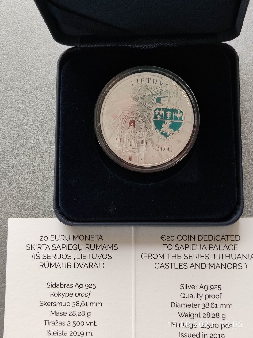  Litauen 20 Euro Silbermünze 2019 Sapieha Palace Auflage 2.500   