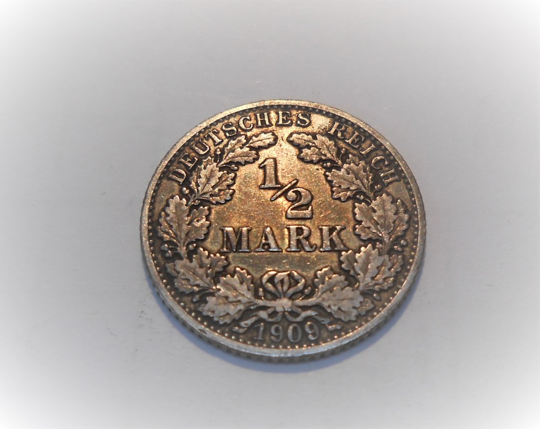  °°°Kaiserreich Silber 1 Stck 1/2 Mark 1909 G  Jä.16   