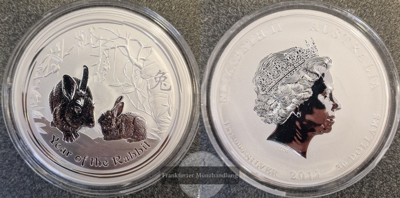  Australien  30 Dollar 2011 Lunar II Hase FM-Frankfurt  Feinsilber: 1.000g   
