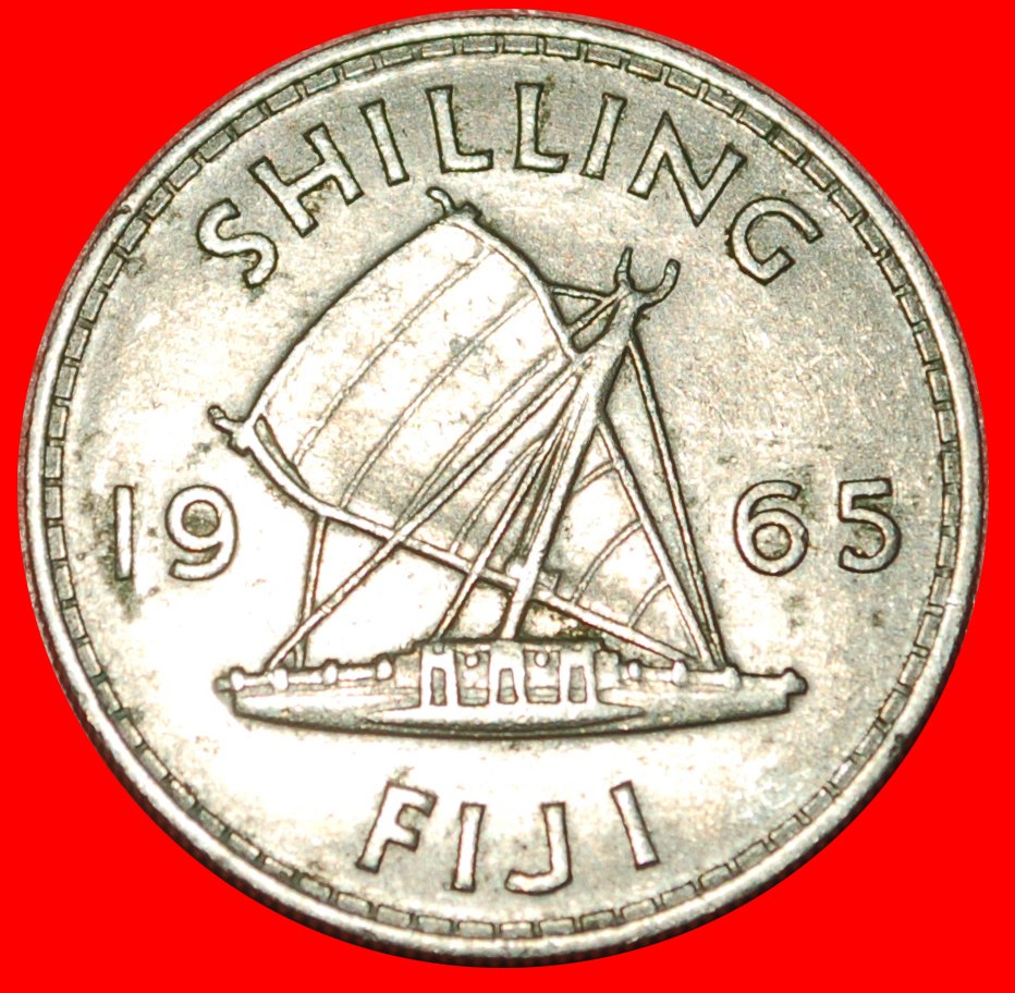  * GROSSBRITANNIEN (1957-1965): FIJI★1 SHILLING 1965 SCHIFF★ELISABETH II. (1953-2022)★OHNE VORBEHALT!   