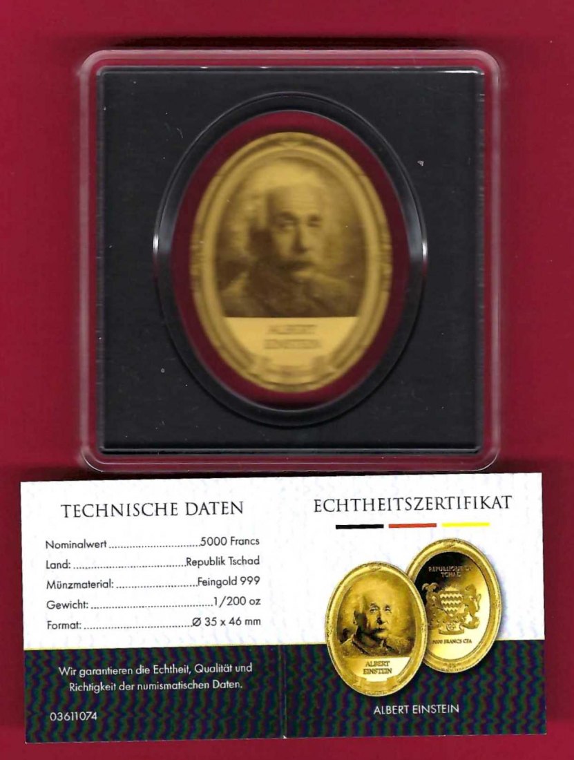  Republik Tschad 5000Francs Einstein 1/200oz Feingold Münzenankauf Frank Maurer Koblenz X576   